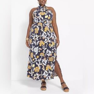 Lane Bryant Navy and Orange Floral Patterned Dress
